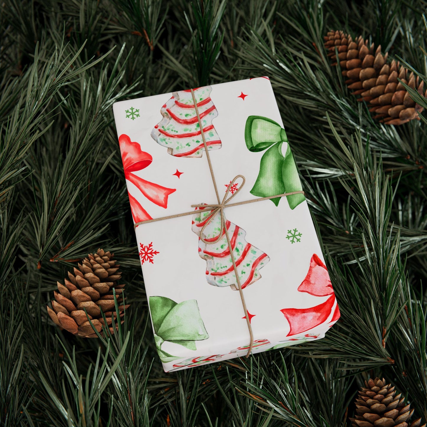 Christmas Coquette Bows and Tree Cakes Holiday Wrapping Paper