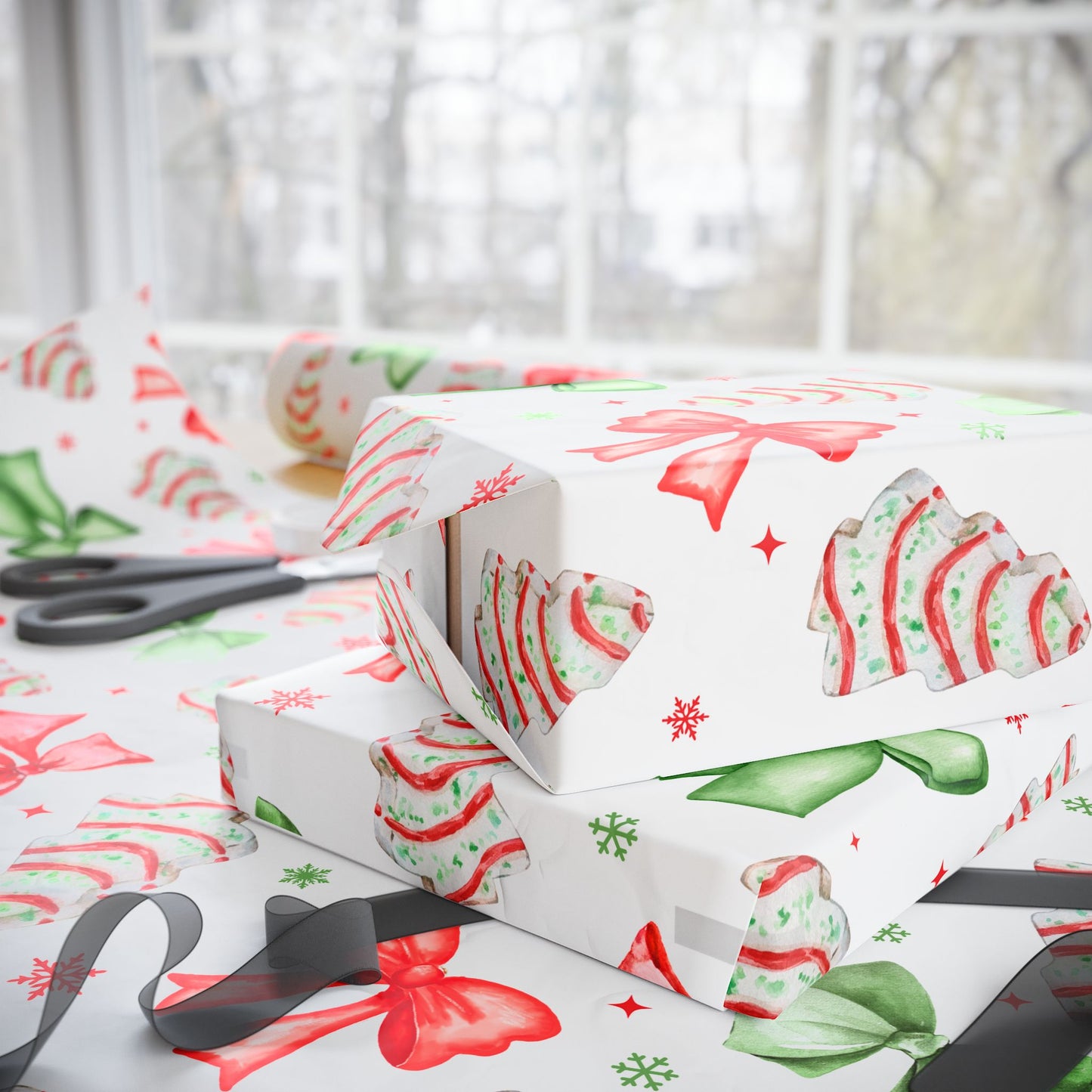 Christmas Coquette Bows and Tree Cakes Holiday Wrapping Paper