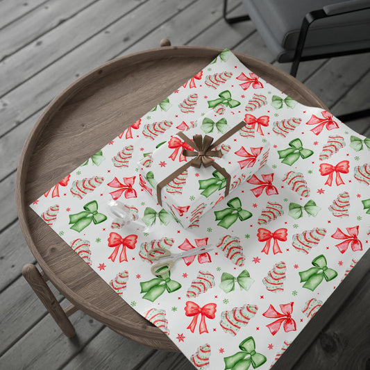 Christmas Coquette Bows and Tree Cakes Holiday Wrapping Paper